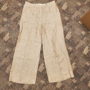 Lafayette 148 New York Beige Linen High Rise Wide Leg Linen Pant Size 12